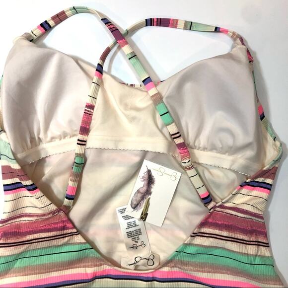 JESSICA SIMPSON RIBBED STRIPED ONE-PIECE SWIMSUIT - Picture 6 of 7